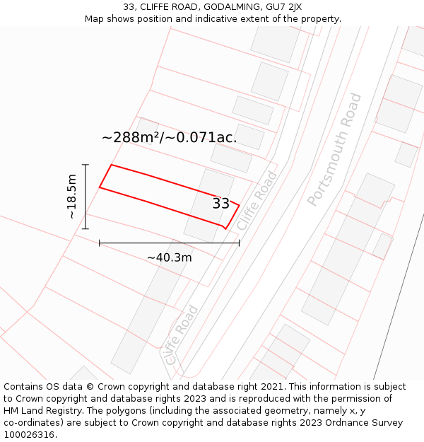 33, CLIFFE ROAD, GODALMING, GU7 2JX: Plot and title map
