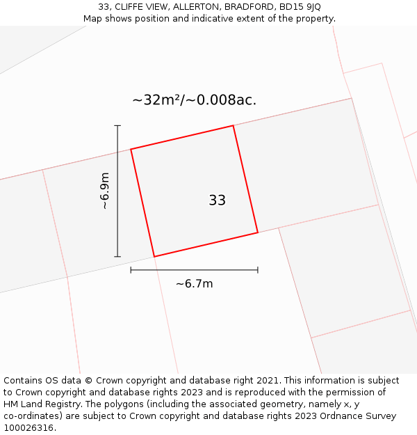 33, CLIFFE VIEW, ALLERTON, BRADFORD, BD15 9JQ: Plot and title map
