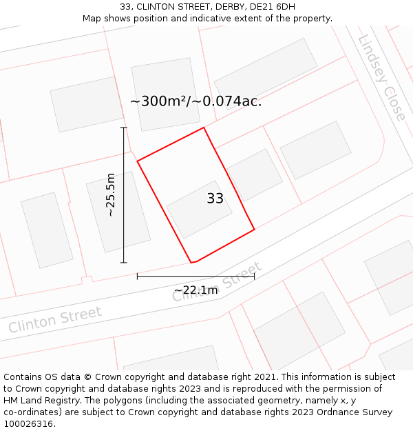 33, CLINTON STREET, DERBY, DE21 6DH: Plot and title map