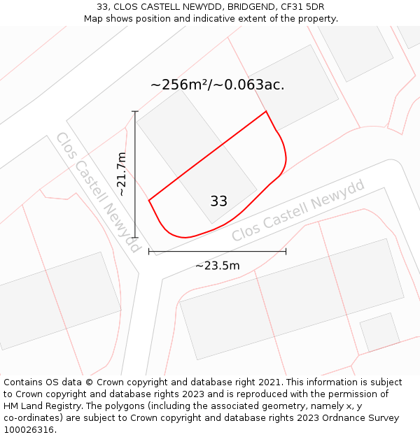 33, CLOS CASTELL NEWYDD, BRIDGEND, CF31 5DR: Plot and title map