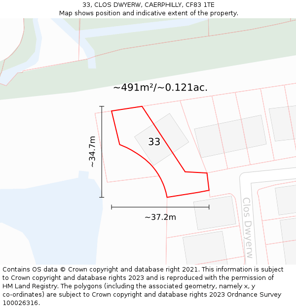 33, CLOS DWYERW, CAERPHILLY, CF83 1TE: Plot and title map
