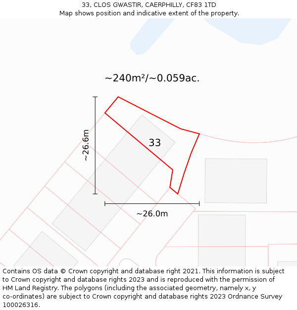 33, CLOS GWASTIR, CAERPHILLY, CF83 1TD: Plot and title map