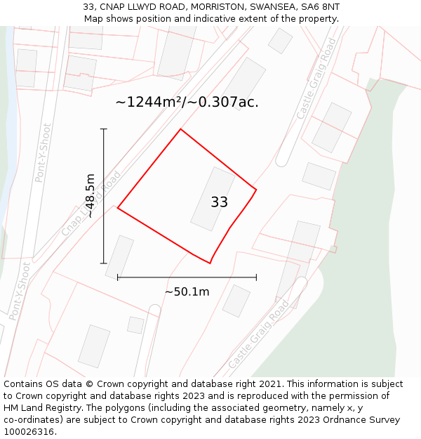 33, CNAP LLWYD ROAD, MORRISTON, SWANSEA, SA6 8NT: Plot and title map