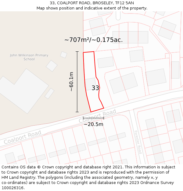 33, COALPORT ROAD, BROSELEY, TF12 5AN: Plot and title map