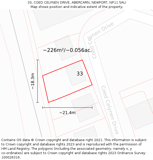 33, COED CELYNEN DRIVE, ABERCARN, NEWPORT, NP11 5AU: Plot and title map