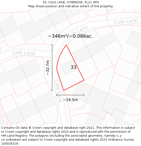 33, COLE LANE, IVYBRIDGE, PL21 0PN: Plot and title map