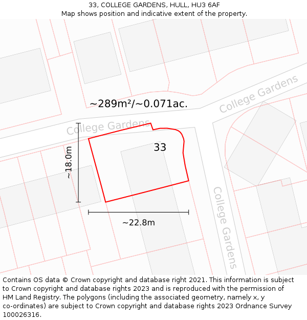 33, COLLEGE GARDENS, HULL, HU3 6AF: Plot and title map
