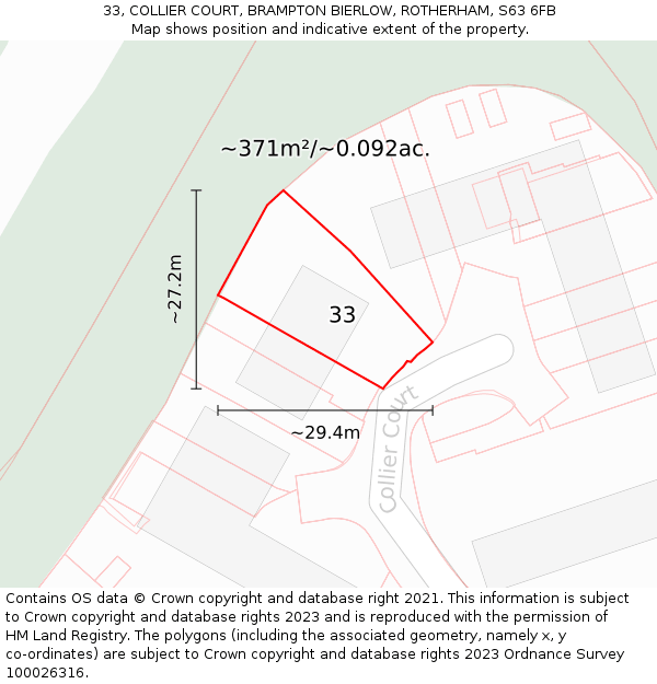 33, COLLIER COURT, BRAMPTON BIERLOW, ROTHERHAM, S63 6FB: Plot and title map