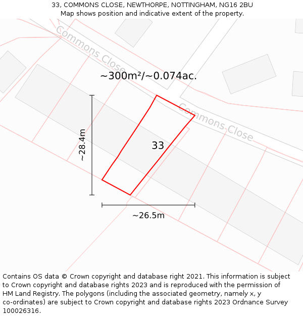 33, COMMONS CLOSE, NEWTHORPE, NOTTINGHAM, NG16 2BU: Plot and title map