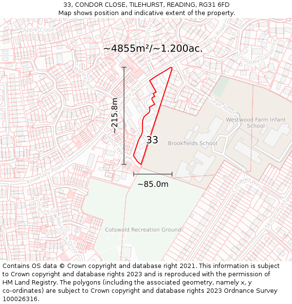 33, CONDOR CLOSE, TILEHURST, READING, RG31 6FD: Plot and title map