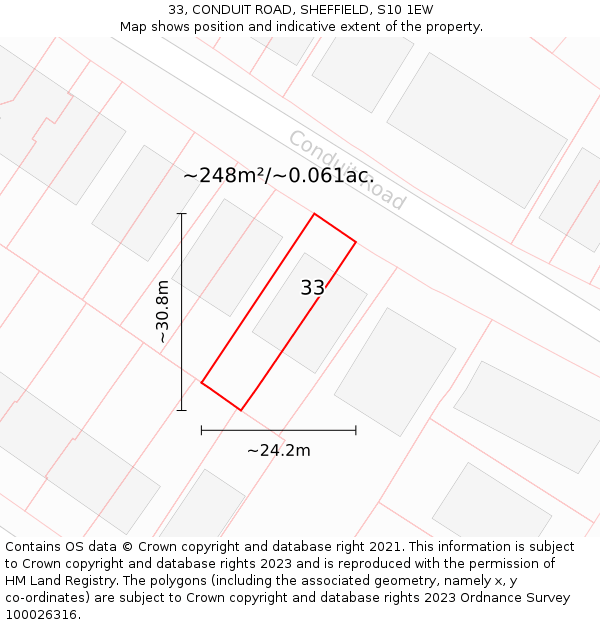 33, CONDUIT ROAD, SHEFFIELD, S10 1EW: Plot and title map