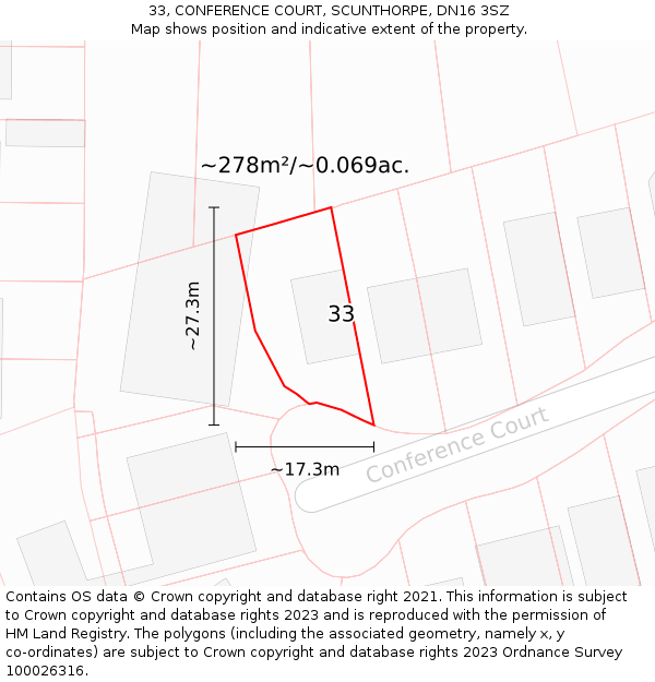 33, CONFERENCE COURT, SCUNTHORPE, DN16 3SZ: Plot and title map