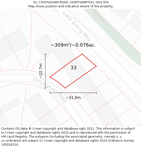 33, CONYNGHAM ROAD, NORTHAMPTON, NN3 9TA: Plot and title map