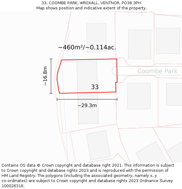 33, COOMBE PARK, WROXALL, VENTNOR, PO38 3PH: Plot and title map