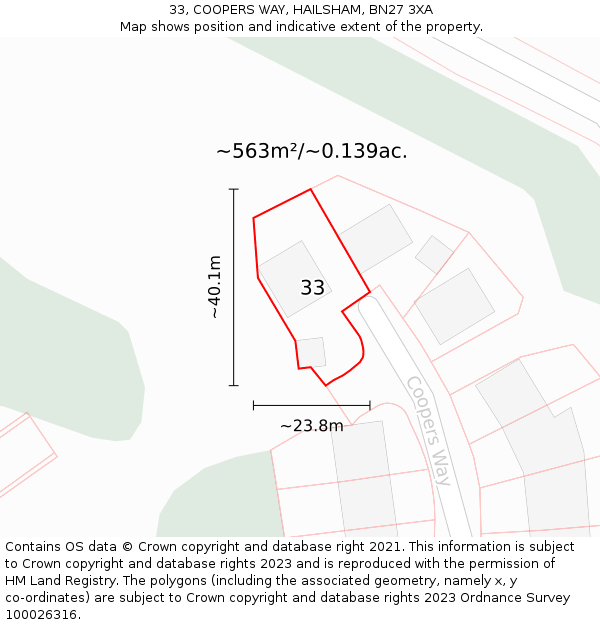 33, COOPERS WAY, HAILSHAM, BN27 3XA: Plot and title map