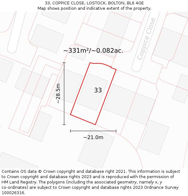 33, COPPICE CLOSE, LOSTOCK, BOLTON, BL6 4GE: Plot and title map