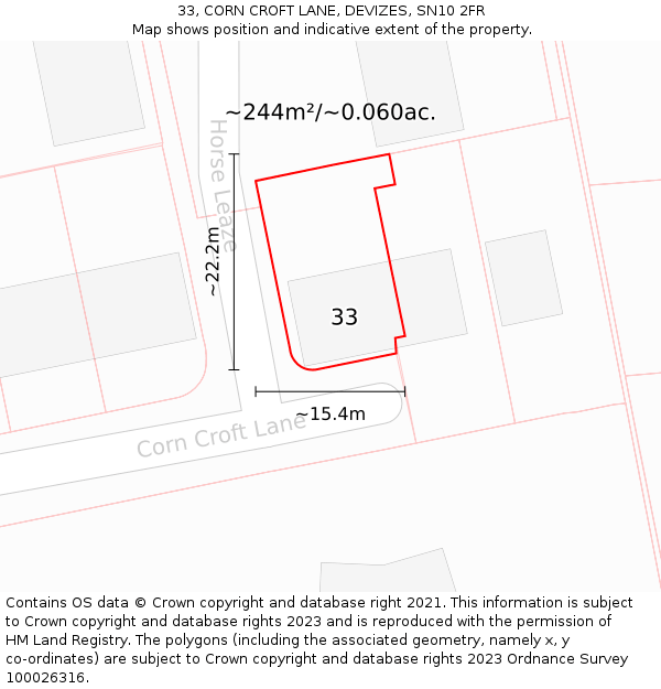 33, CORN CROFT LANE, DEVIZES, SN10 2FR: Plot and title map