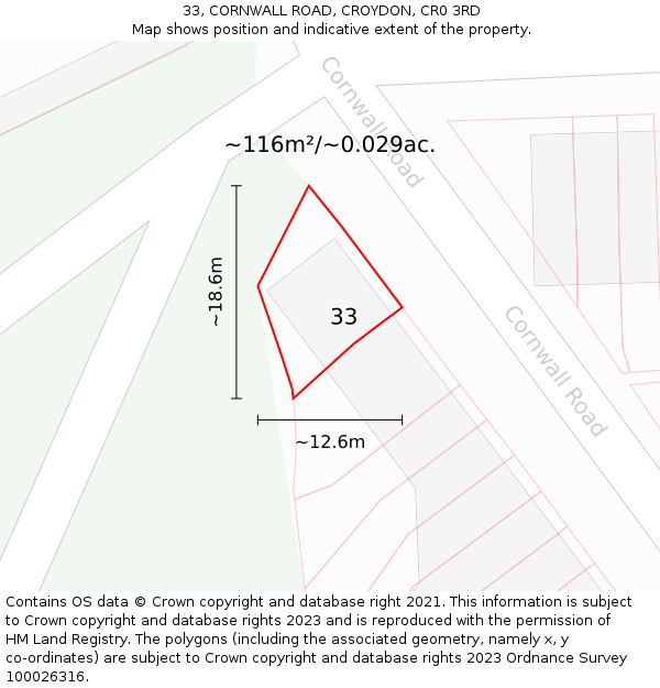 33, CORNWALL ROAD, CROYDON, CR0 3RD: Plot and title map