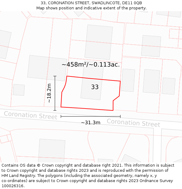33, CORONATION STREET, SWADLINCOTE, DE11 0QB: Plot and title map