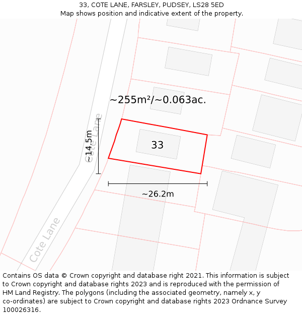 33, COTE LANE, FARSLEY, PUDSEY, LS28 5ED: Plot and title map