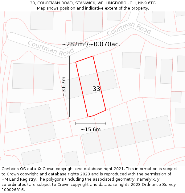 33, COURTMAN ROAD, STANWICK, WELLINGBOROUGH, NN9 6TG: Plot and title map
