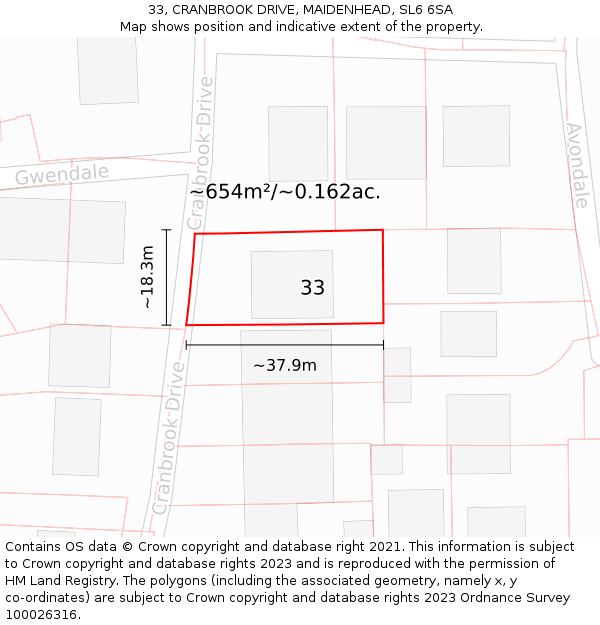 33, CRANBROOK DRIVE, MAIDENHEAD, SL6 6SA: Plot and title map