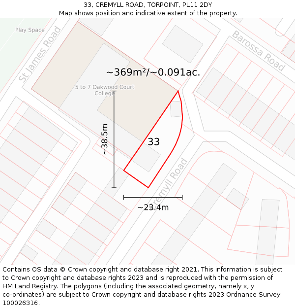 33, CREMYLL ROAD, TORPOINT, PL11 2DY: Plot and title map