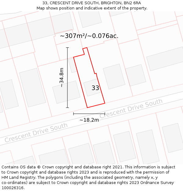 33, CRESCENT DRIVE SOUTH, BRIGHTON, BN2 6RA: Plot and title map