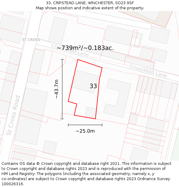 33, CRIPSTEAD LANE, WINCHESTER, SO23 9SF: Plot and title map
