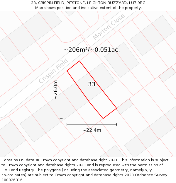 33, CRISPIN FIELD, PITSTONE, LEIGHTON BUZZARD, LU7 9BG: Plot and title map