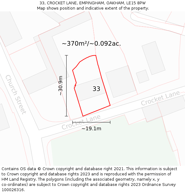 33, CROCKET LANE, EMPINGHAM, OAKHAM, LE15 8PW: Plot and title map