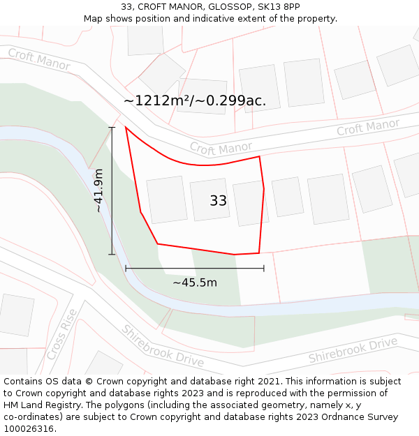 33, CROFT MANOR, GLOSSOP, SK13 8PP: Plot and title map