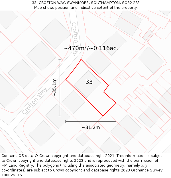 33, CROFTON WAY, SWANMORE, SOUTHAMPTON, SO32 2RF: Plot and title map