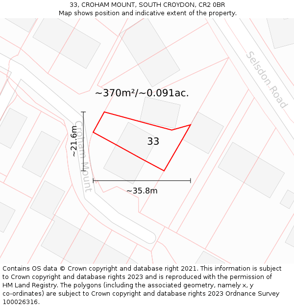 33, CROHAM MOUNT, SOUTH CROYDON, CR2 0BR: Plot and title map