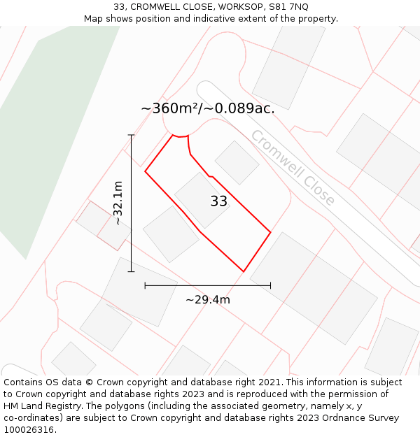 33, CROMWELL CLOSE, WORKSOP, S81 7NQ: Plot and title map