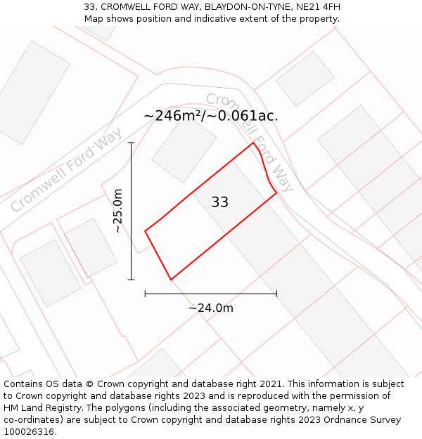 33, CROMWELL FORD WAY, BLAYDON-ON-TYNE, NE21 4FH: Plot and title map