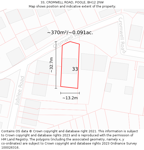 33, CROMWELL ROAD, POOLE, BH12 2NW: Plot and title map