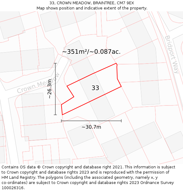 33, CROWN MEADOW, BRAINTREE, CM7 9EX: Plot and title map