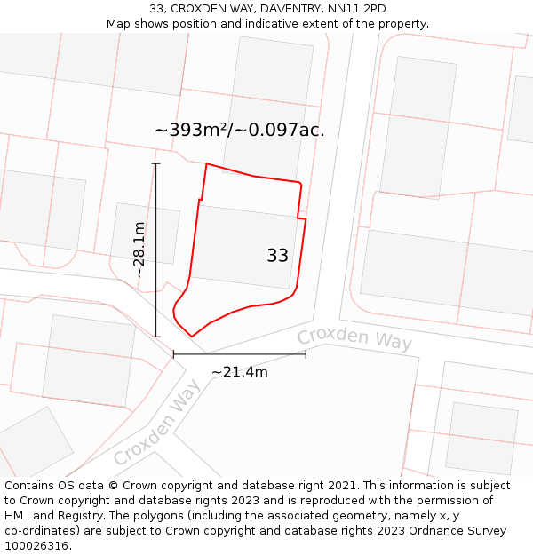 33, CROXDEN WAY, DAVENTRY, NN11 2PD: Plot and title map