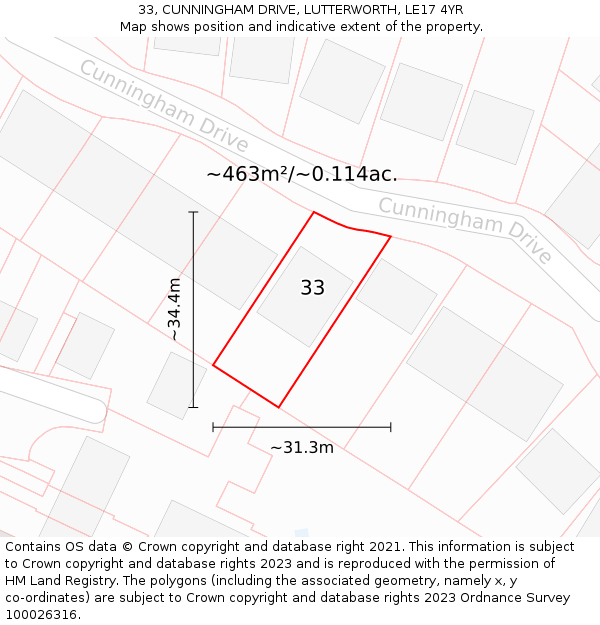 33, CUNNINGHAM DRIVE, LUTTERWORTH, LE17 4YR: Plot and title map
