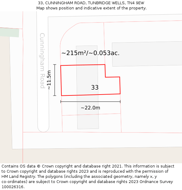 33, CUNNINGHAM ROAD, TUNBRIDGE WELLS, TN4 9EW: Plot and title map