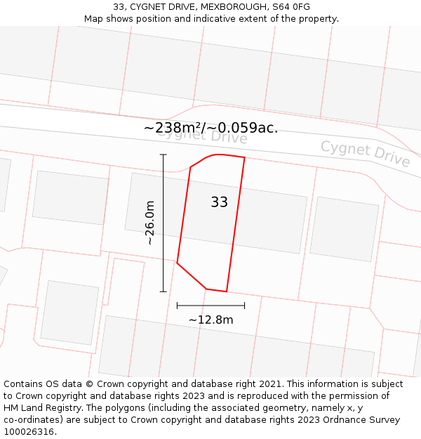 33, CYGNET DRIVE, MEXBOROUGH, S64 0FG: Plot and title map