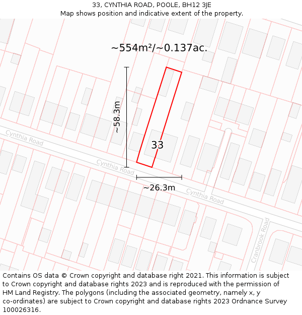 33, CYNTHIA ROAD, POOLE, BH12 3JE: Plot and title map