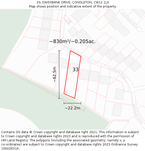 33, DAISYBANK DRIVE, CONGLETON, CW12 1LX: Plot and title map