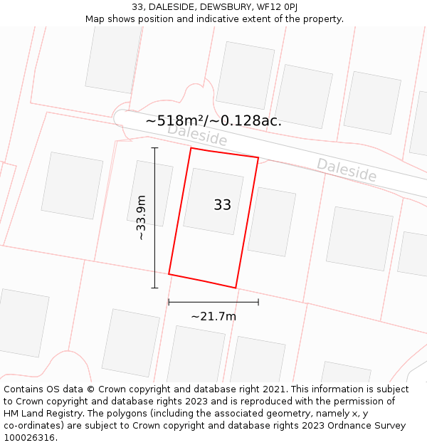 33, DALESIDE, DEWSBURY, WF12 0PJ: Plot and title map