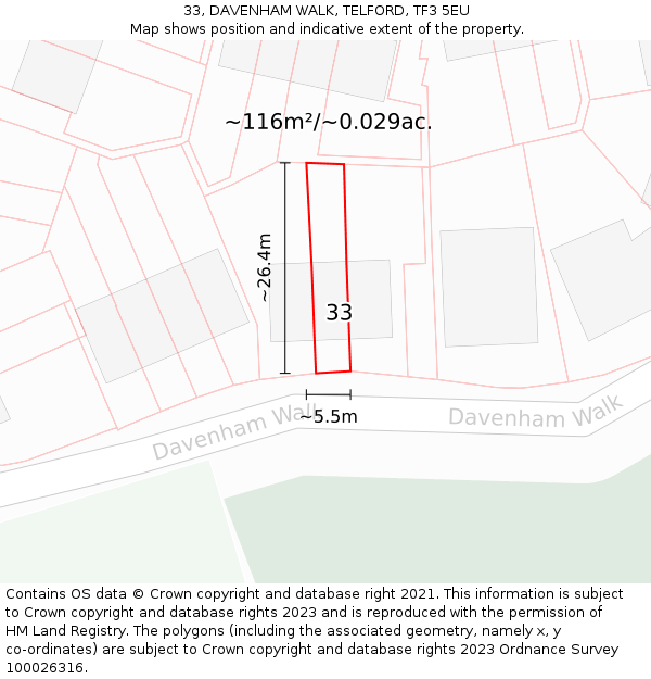 33, DAVENHAM WALK, TELFORD, TF3 5EU: Plot and title map