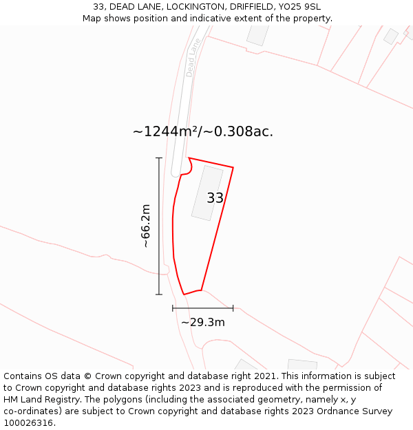 33, DEAD LANE, LOCKINGTON, DRIFFIELD, YO25 9SL: Plot and title map