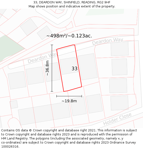 33, DEARDON WAY, SHINFIELD, READING, RG2 9HF: Plot and title map