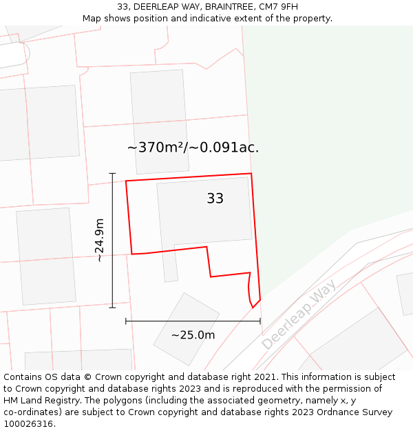 33, DEERLEAP WAY, BRAINTREE, CM7 9FH: Plot and title map
