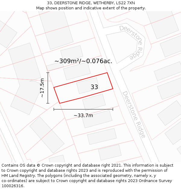 33, DEERSTONE RIDGE, WETHERBY, LS22 7XN: Plot and title map